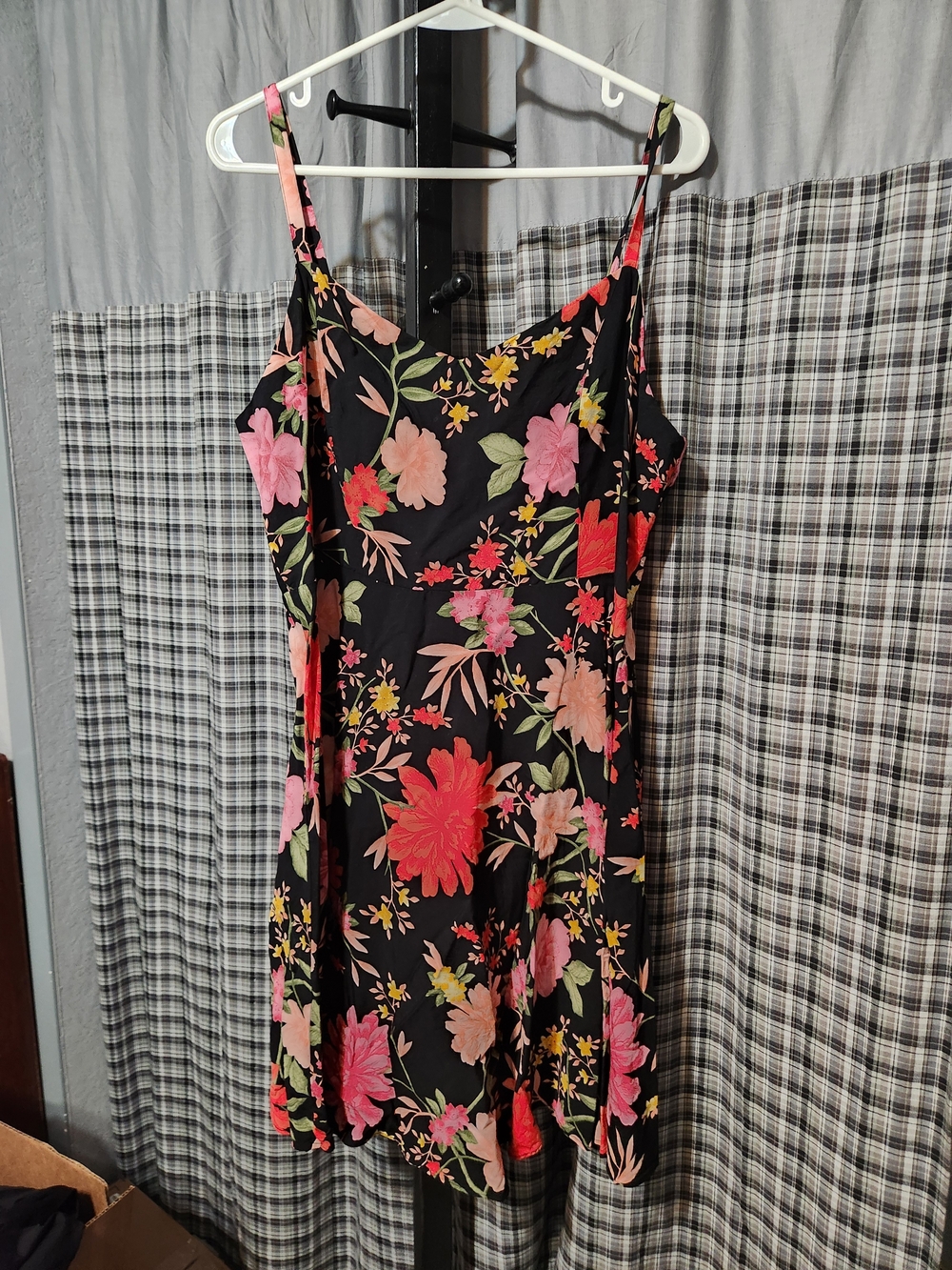 Old Navy Black Mini Slip Dress with Pink & Red Floral Print